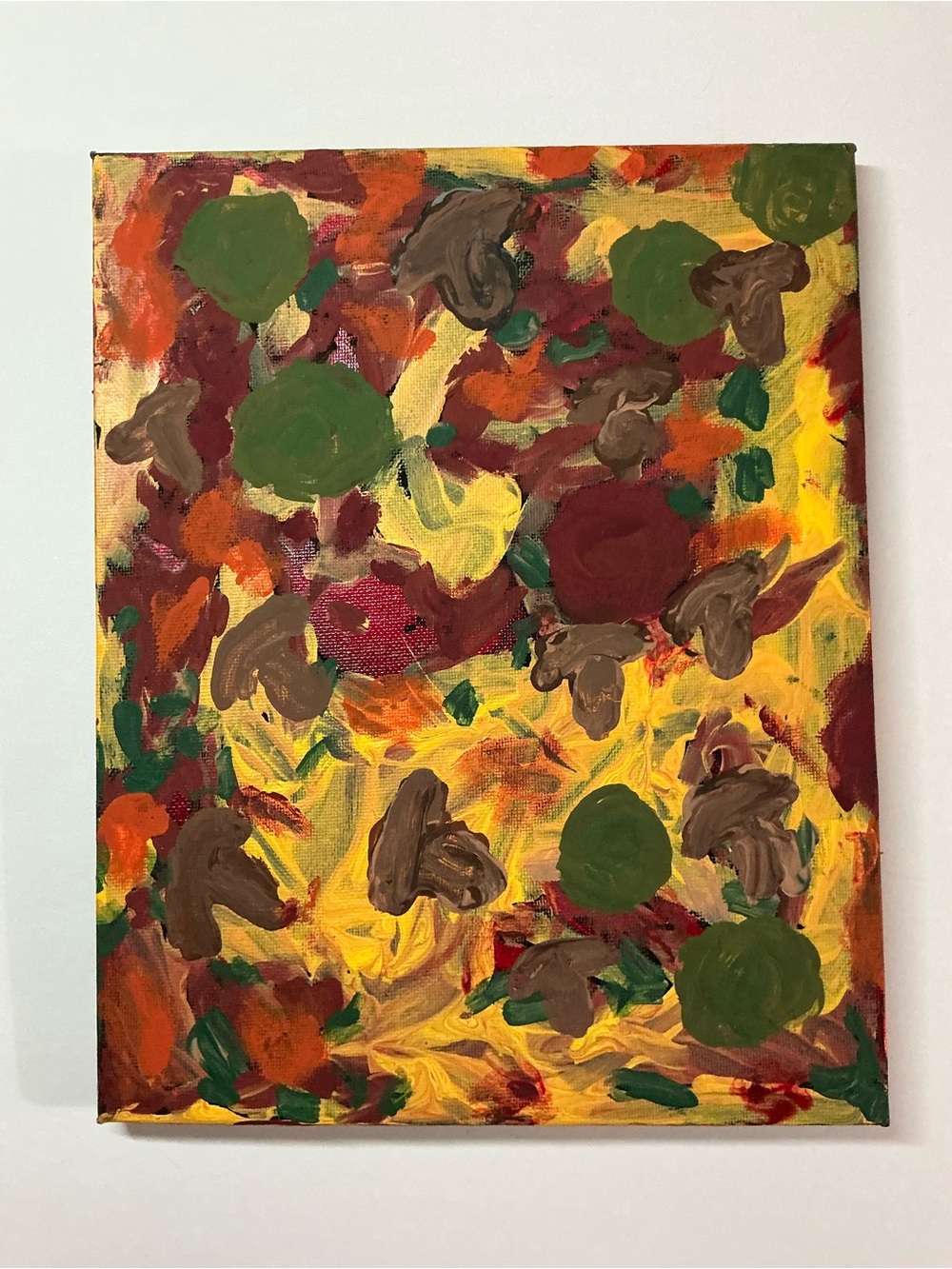 Paint Mushroom Swirls on Destroyed Bunch of  Olives Pizza